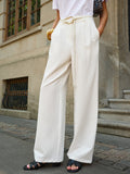 Pantalon large taille mi-haute ceinturé