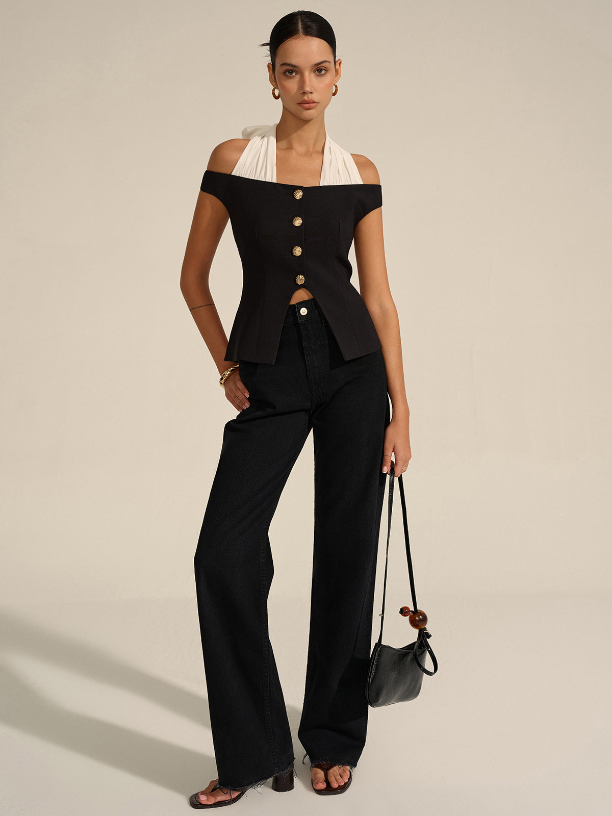 Off-Shoulder Halter Neck Blouse