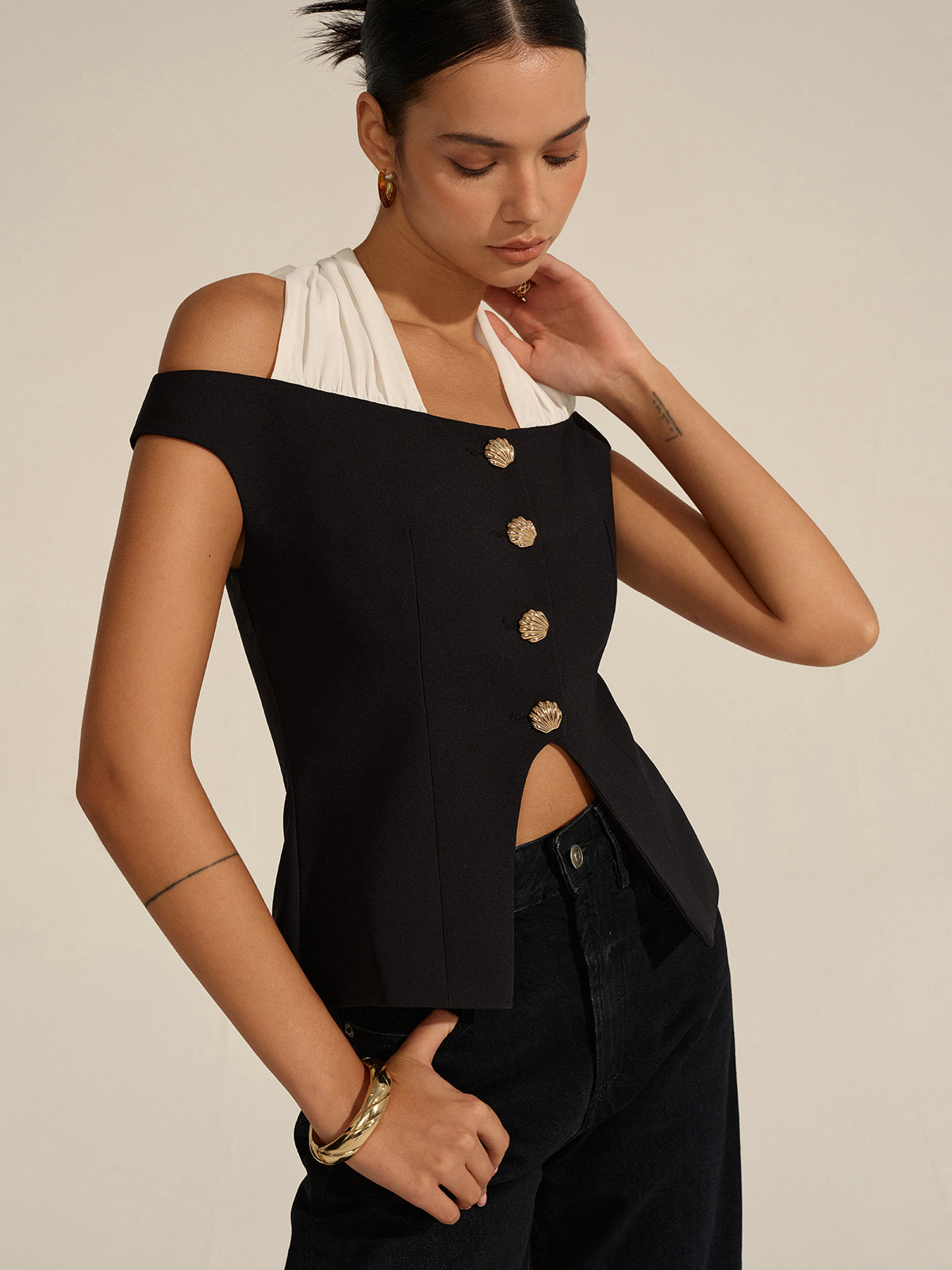 Off-Shoulder Halter Neck Blouse