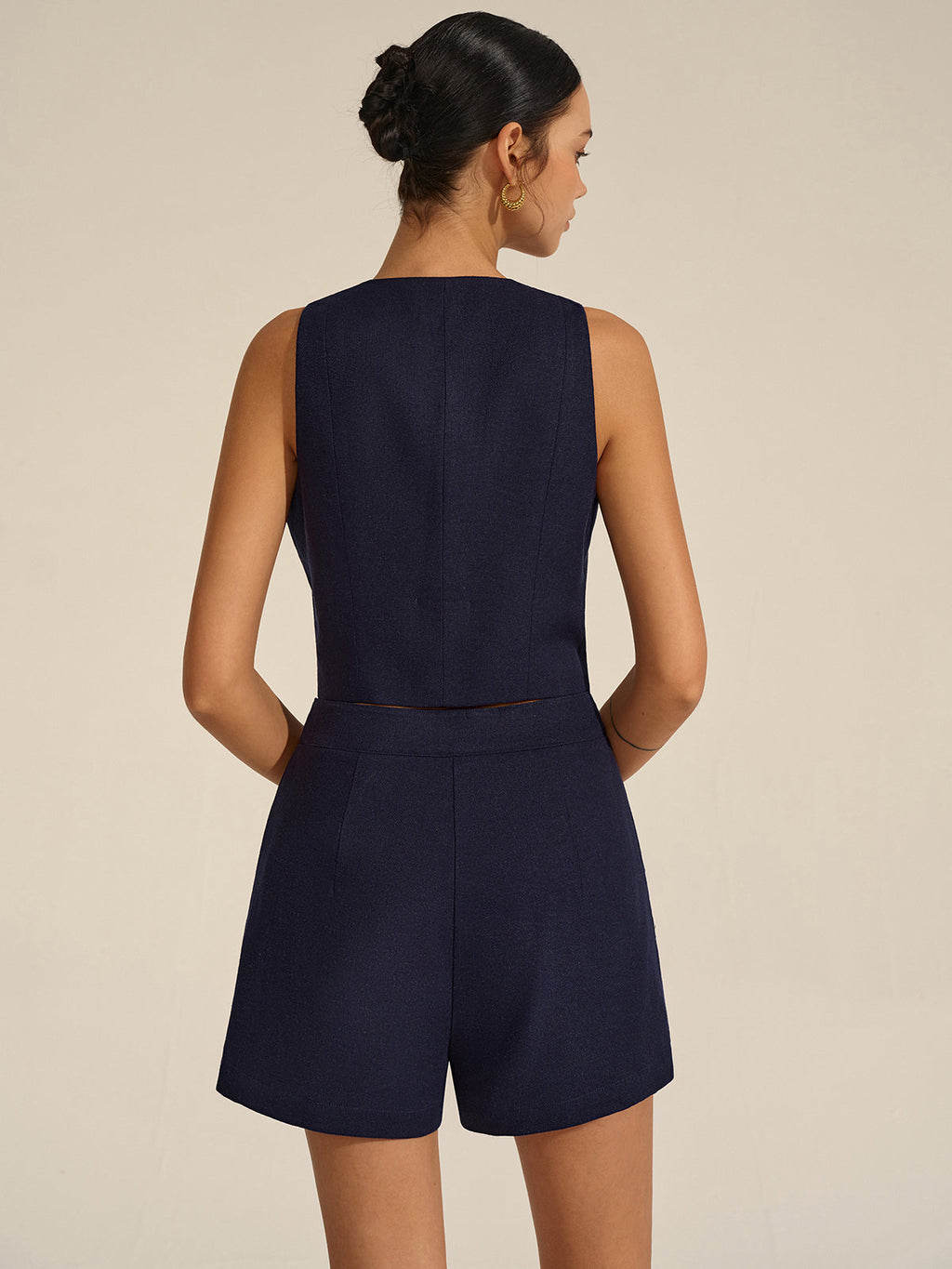Ensemble gilet de blazer sans manches à col en V et short