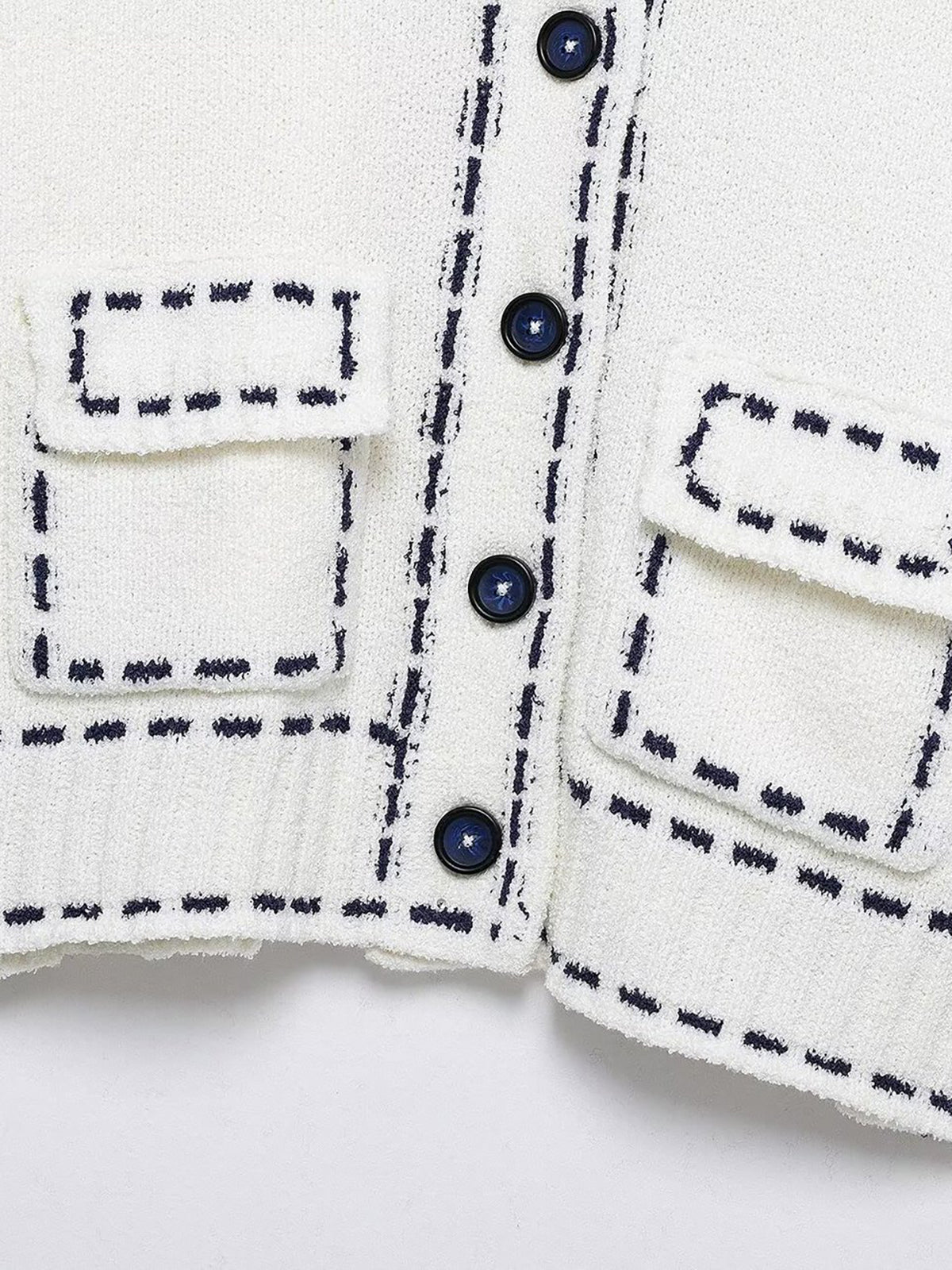 Short-Sleeved Cropped Cardigan with Contrast Stitching