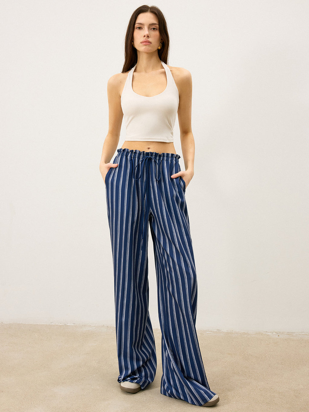 Pantalon ample à rayures avec cordon de serrage