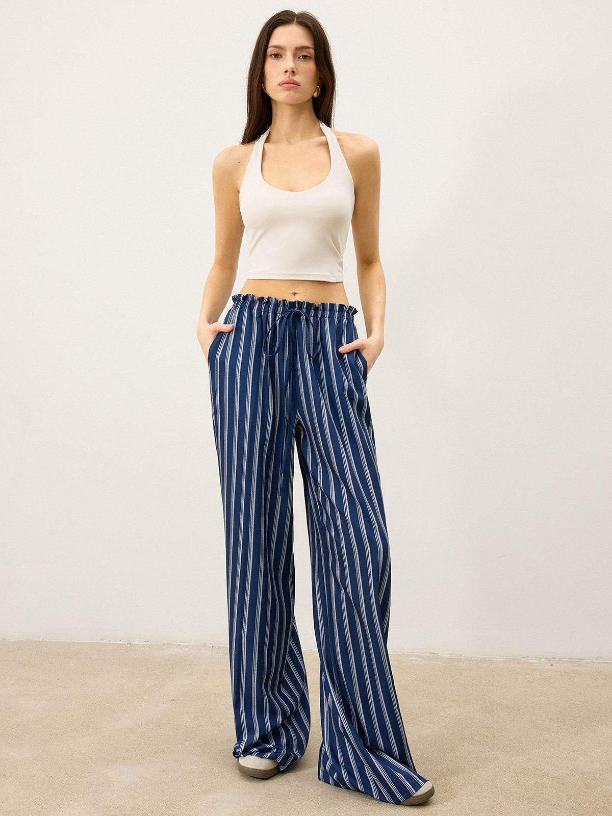 Pantalon ample à rayures avec cordon de serrage