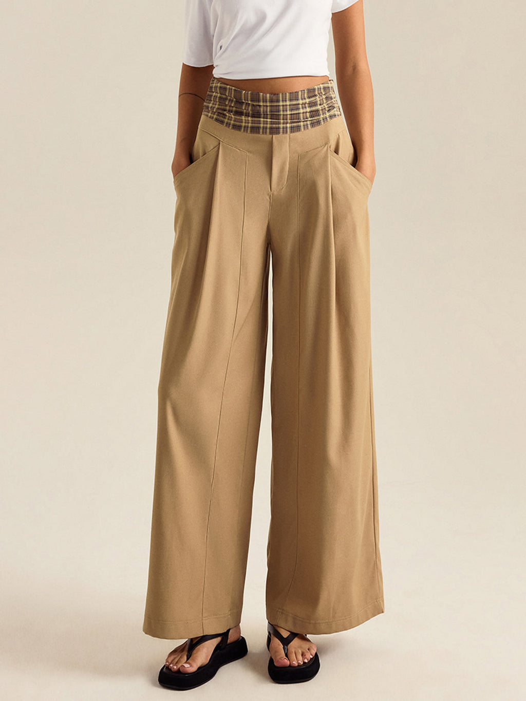 Weite Gingham-Hose mit Taschen