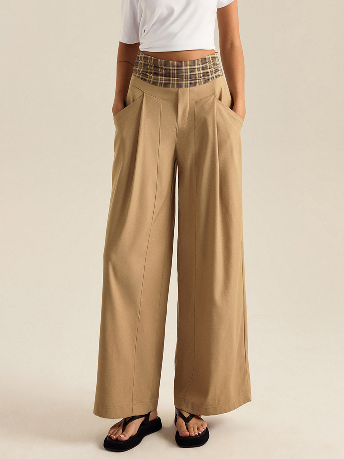 Weite Gingham-Hose mit Taschen