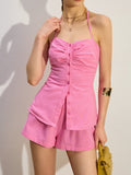 Halter Button-Front Shorts Set