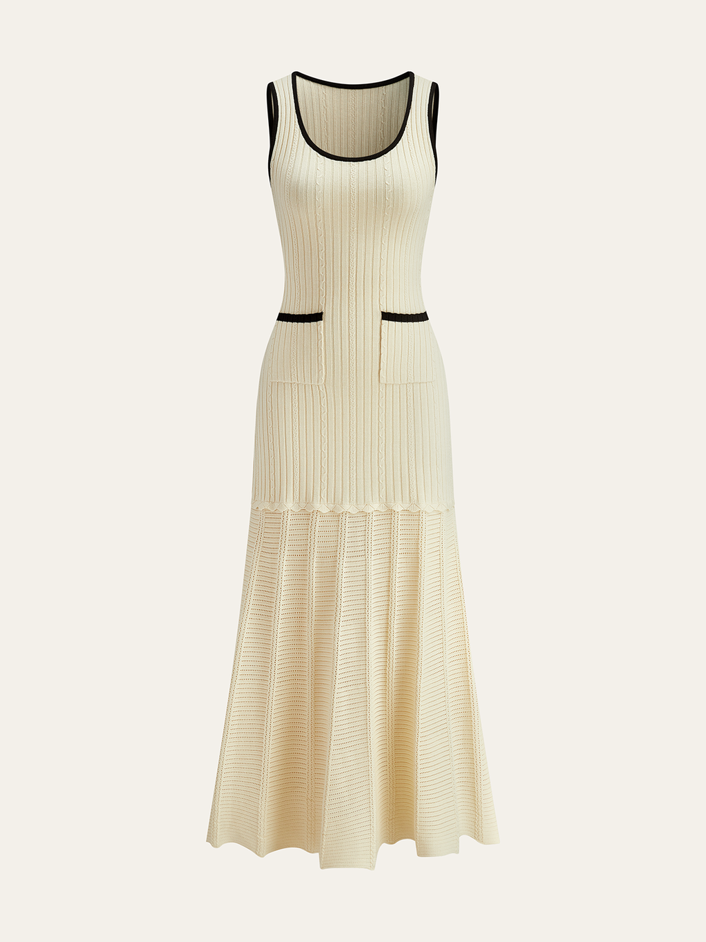 Strick-Midikleid mit Kontrastbesatz und Taschen
