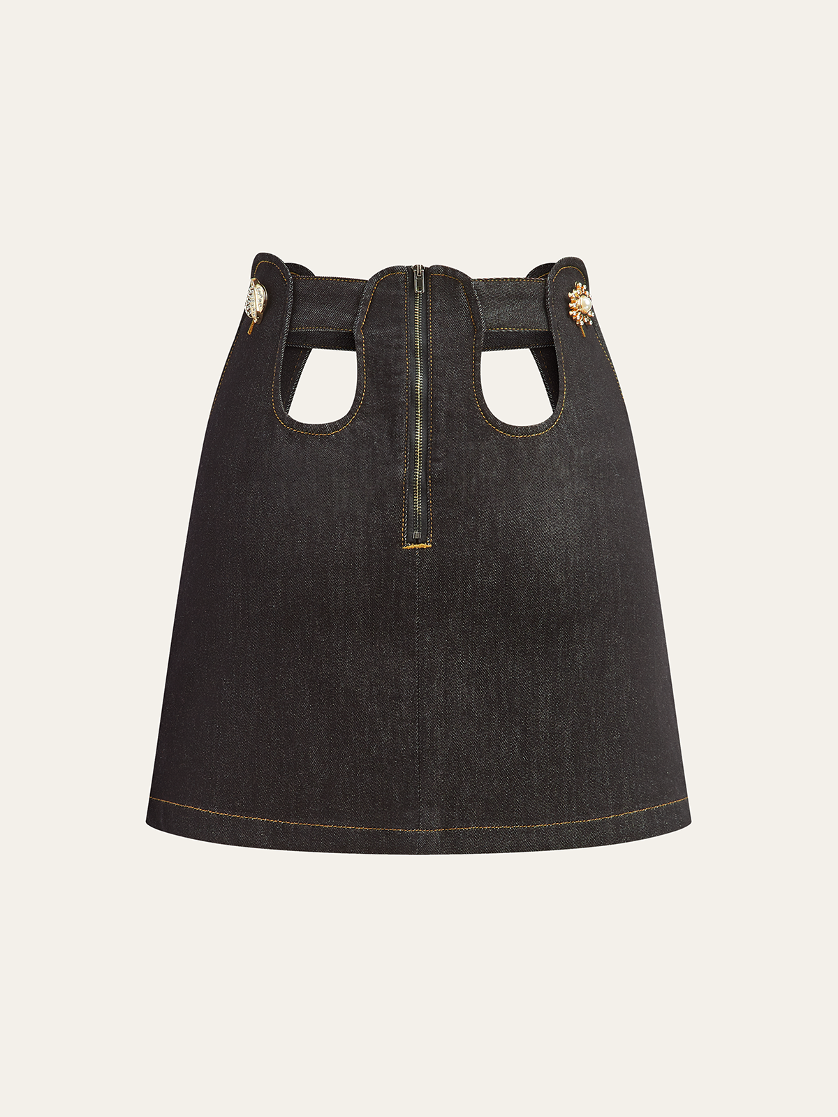 Metal Decor Cut-Out Denim Mini Skirt