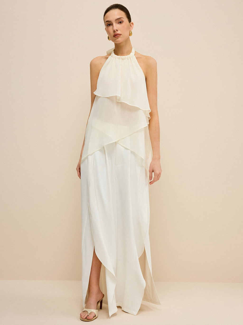 Mid-Waist-Hose mit weitem Bein und seitlichen Schlitzen