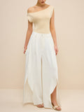 Mid-Waist-Hose mit weitem Bein und seitlichen Schlitzen