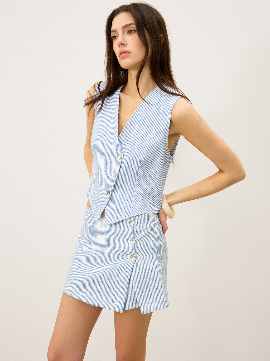 Ensemble jupe boutonnée à rayures