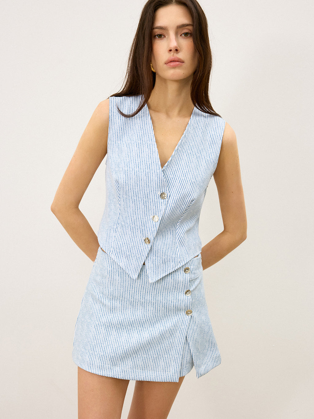 Ensemble jupe boutonnée à rayures