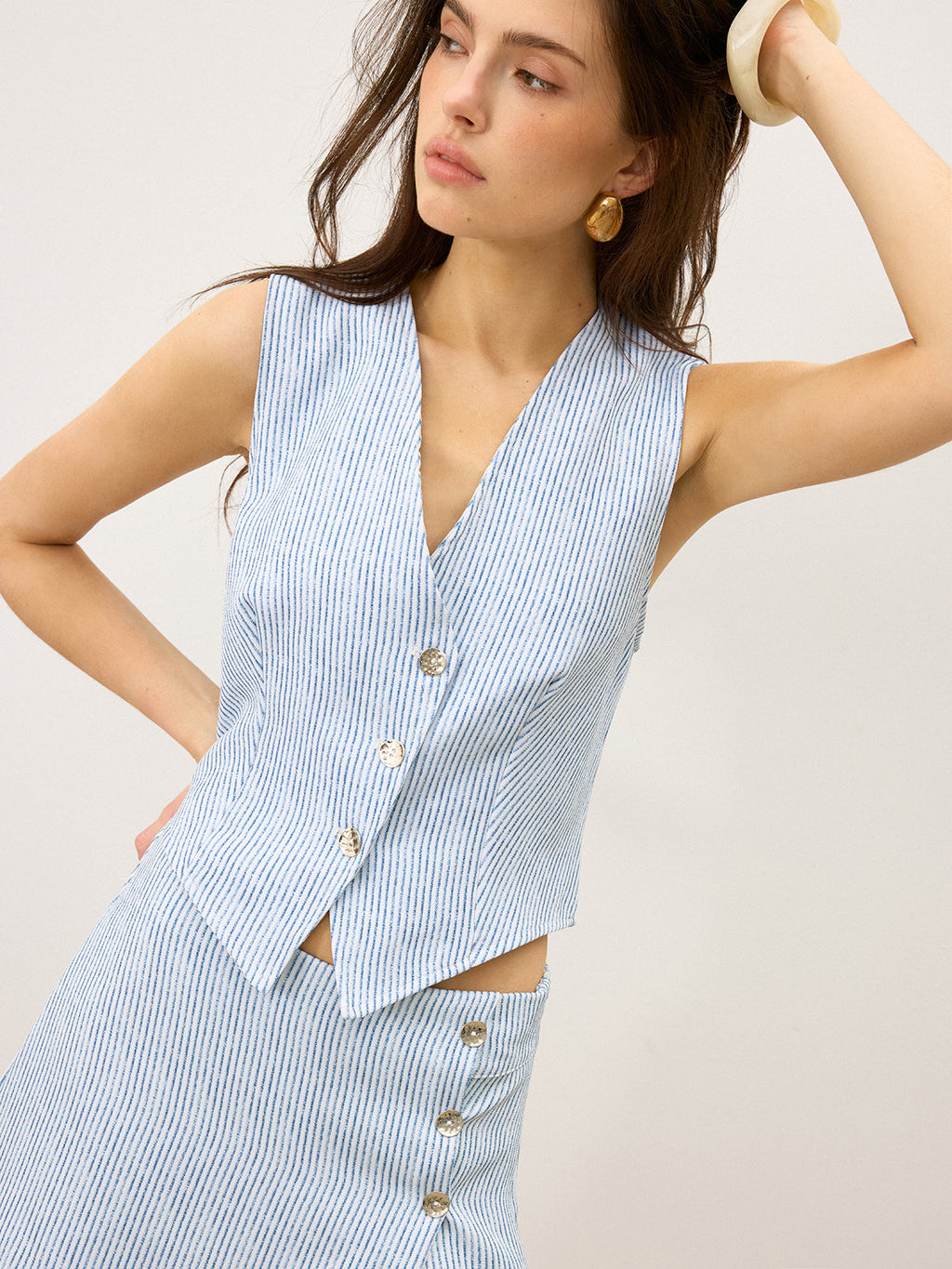 Ensemble jupe boutonnée à rayures