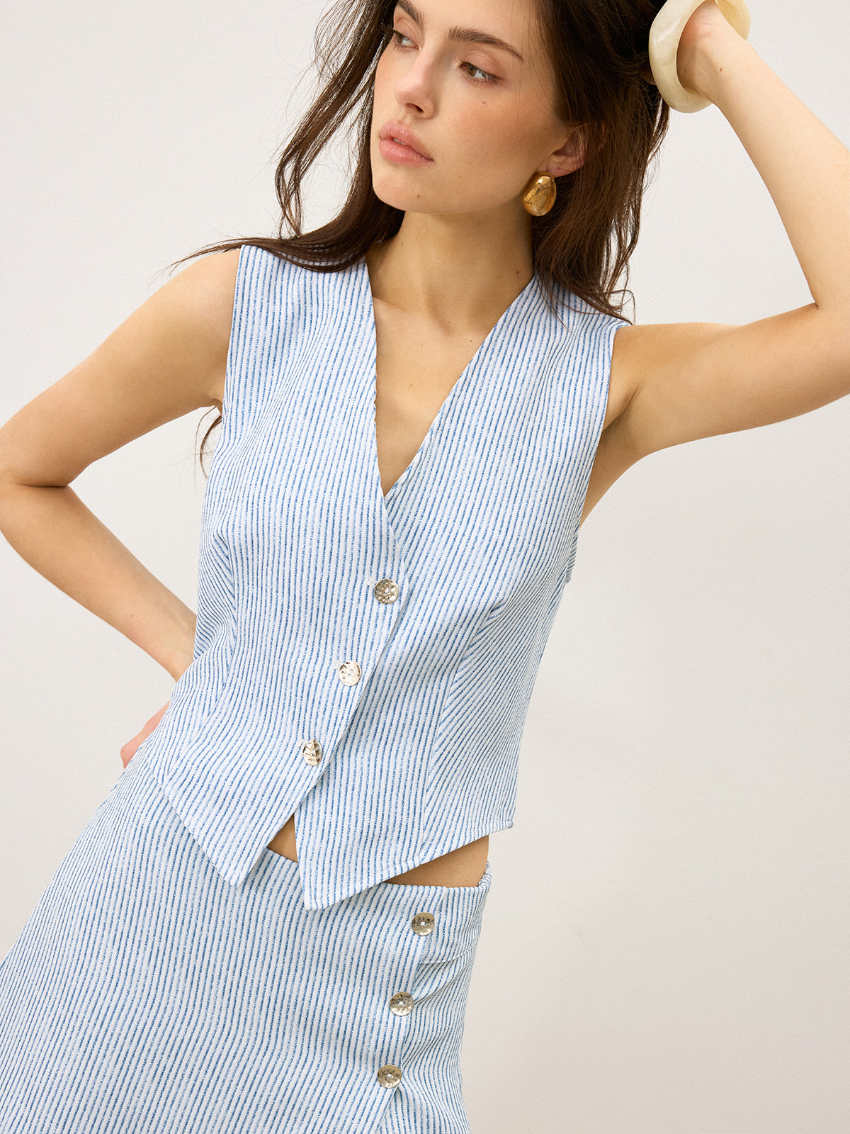 Ensemble jupe boutonnée à rayures