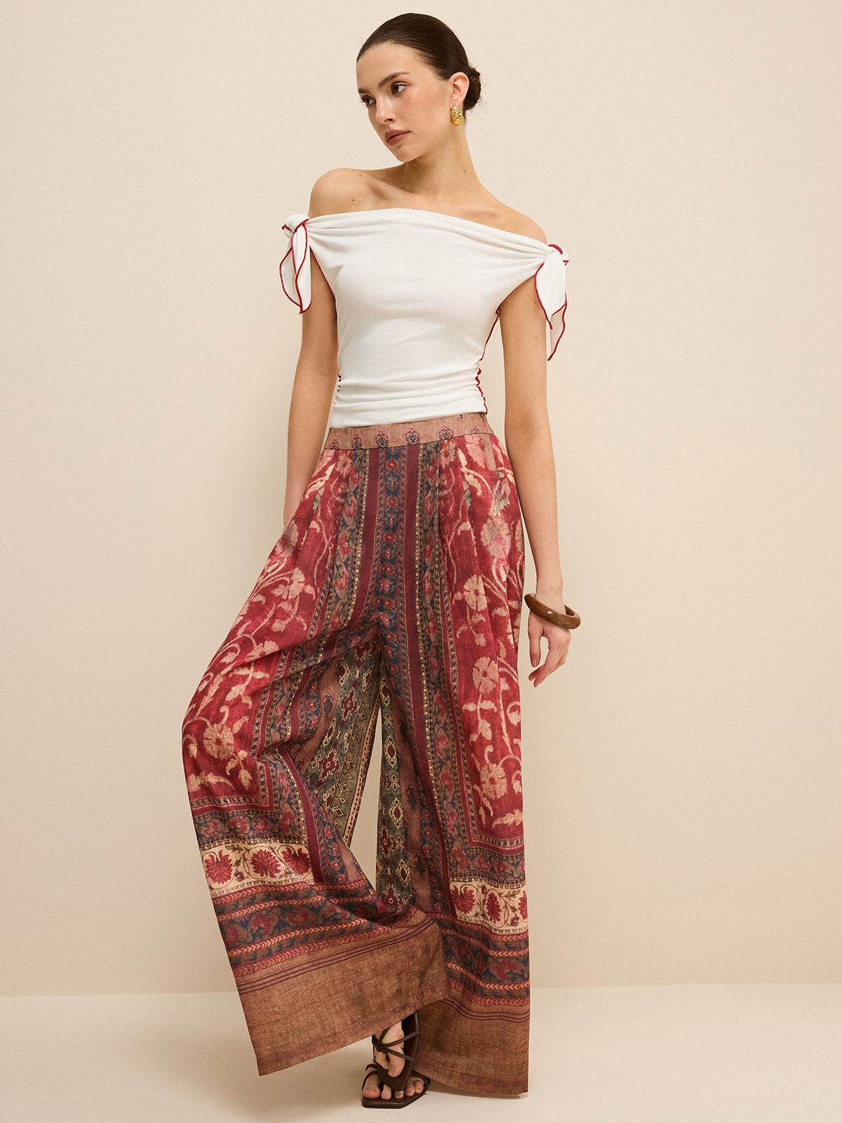 Boho Print Wide-Leg Pants