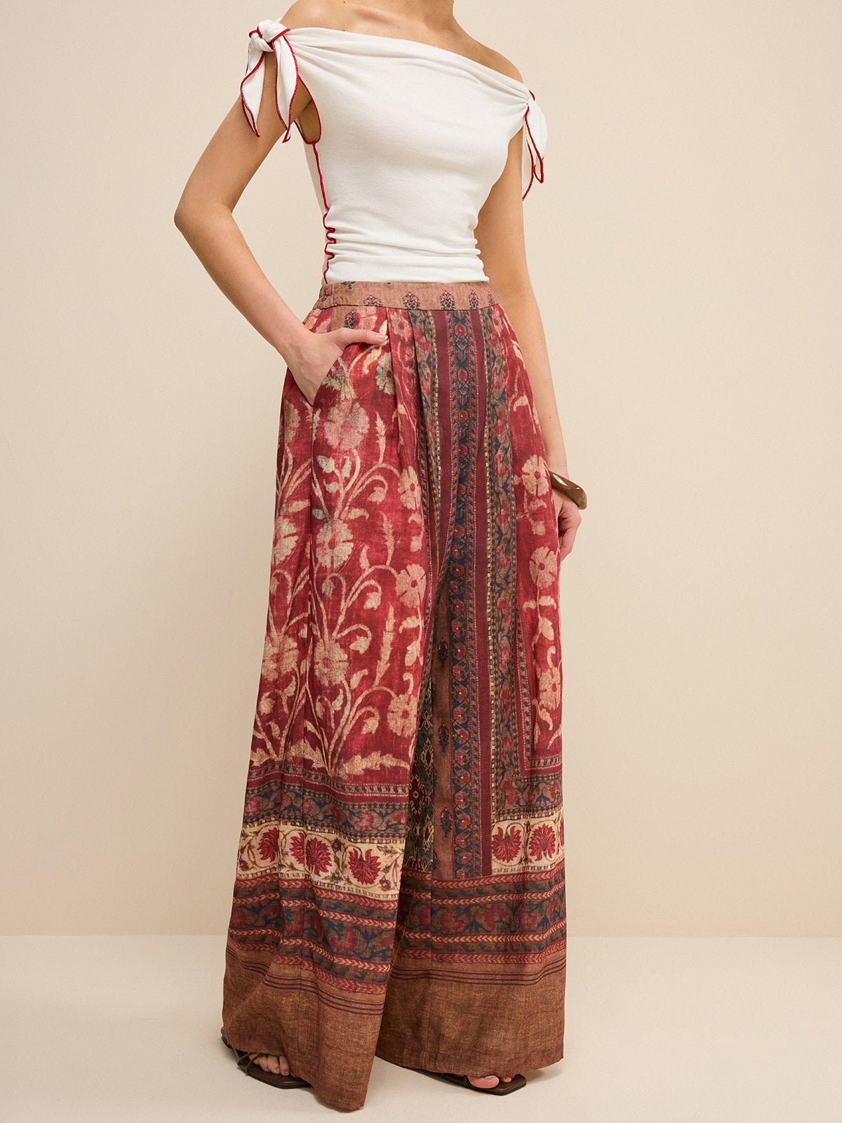 Boho Print Wide-Leg Pants