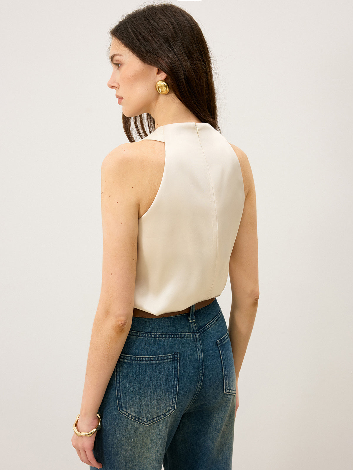 Satin Cross-Over Collar Tank Top