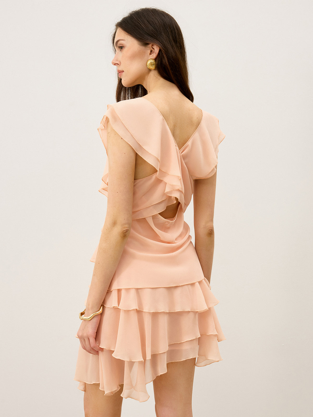 Halbtransparenter, gerüschter Chiffon-Minirock 