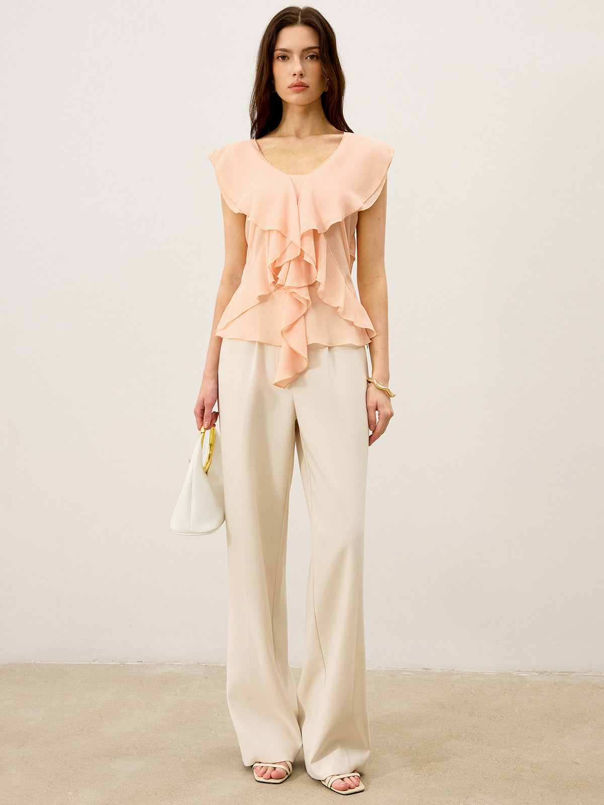 Semi-Sheer Ruffled Chiffon Blouse