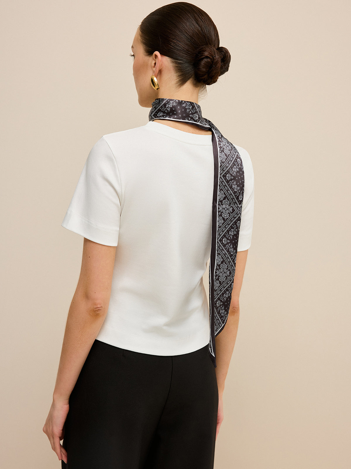 Irregular Hem T-Shirt with Silk Scarf