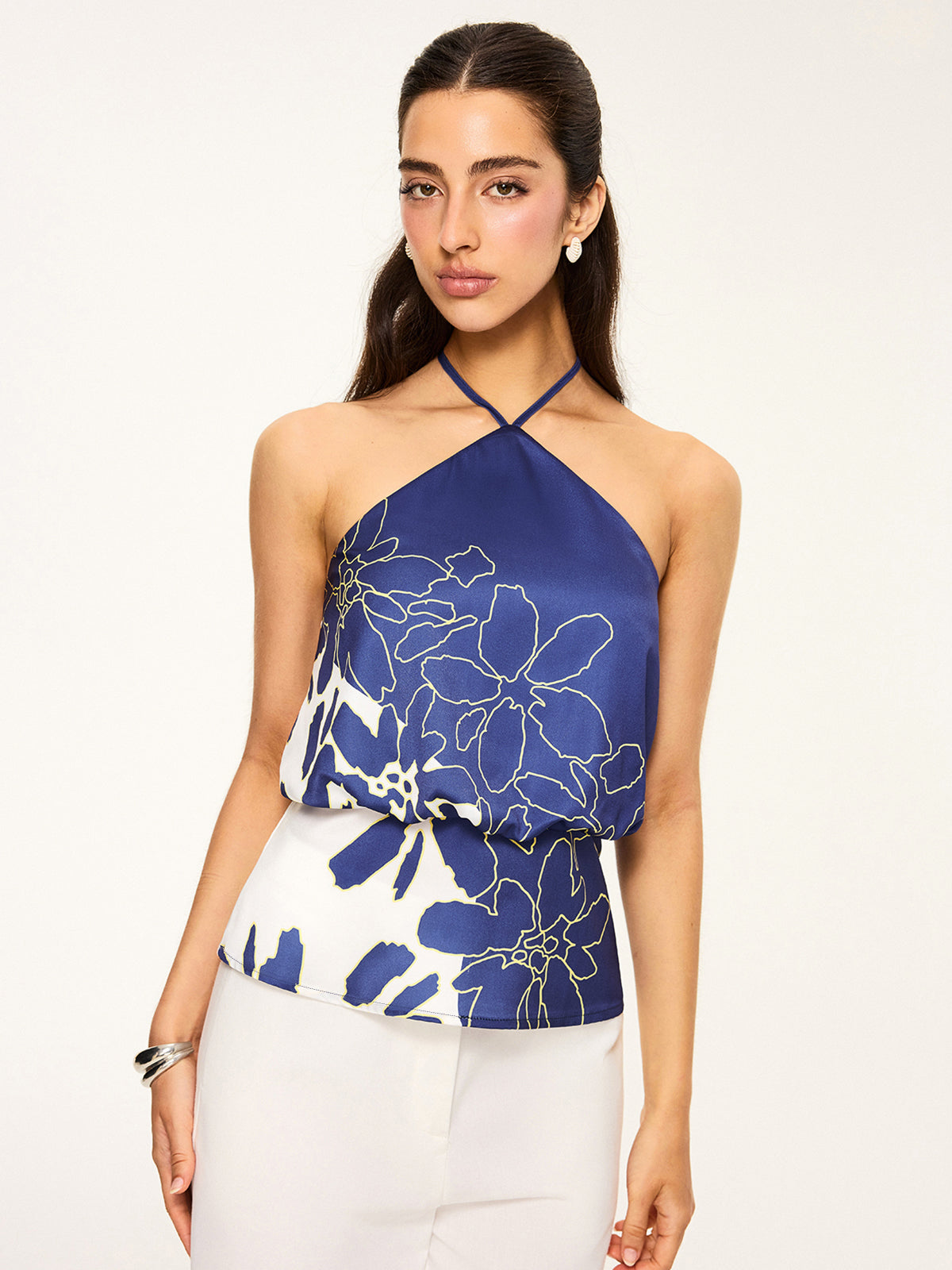 Neckholder-Top mit Blumenmuster und offenem Rücken 