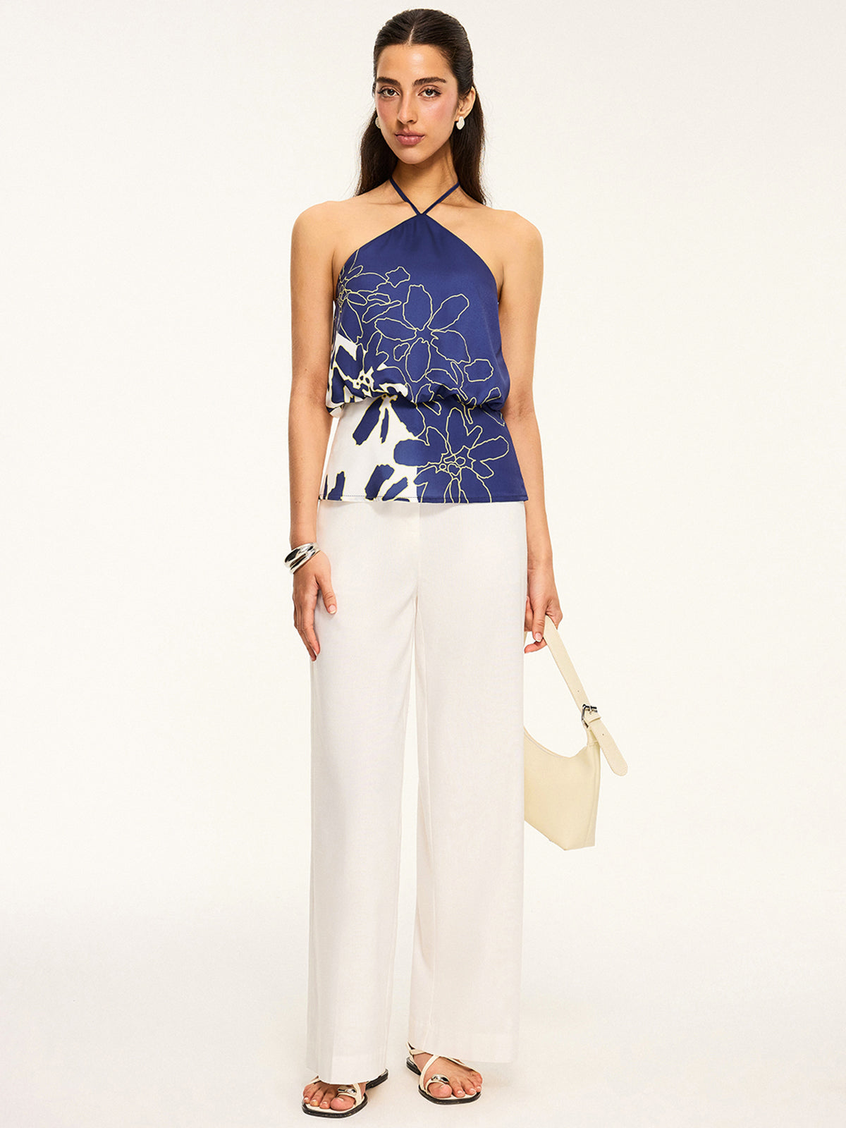 Neckholder-Top mit Blumenmuster und offenem Rücken 