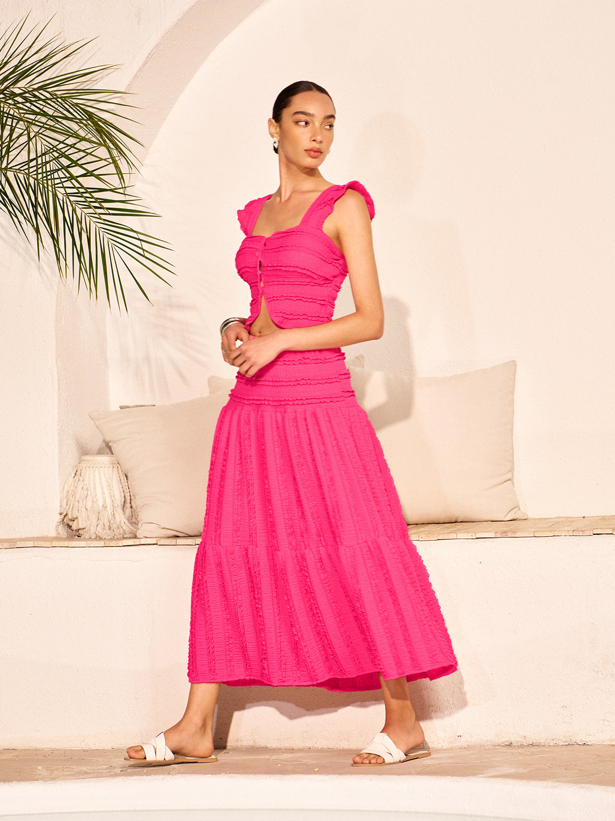 Ensemble crop top froncé et jupe maxi 