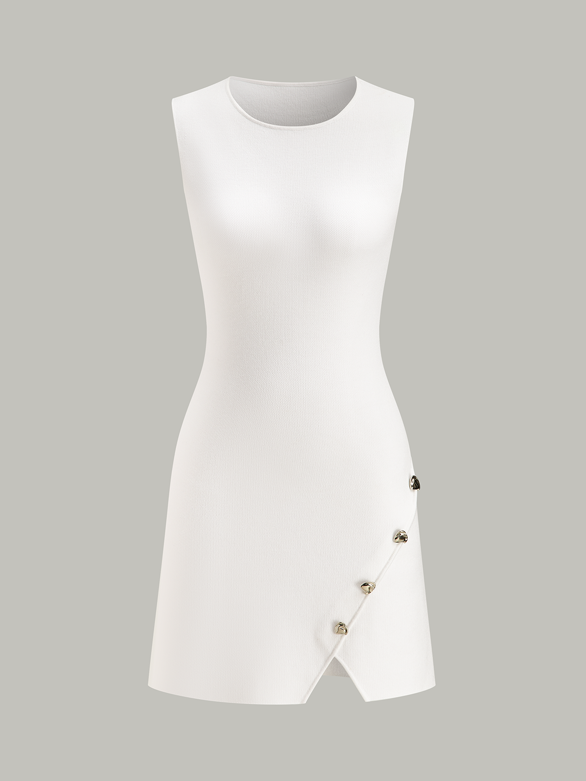 Sleeveless Slit Mini Dress with Metal Decor