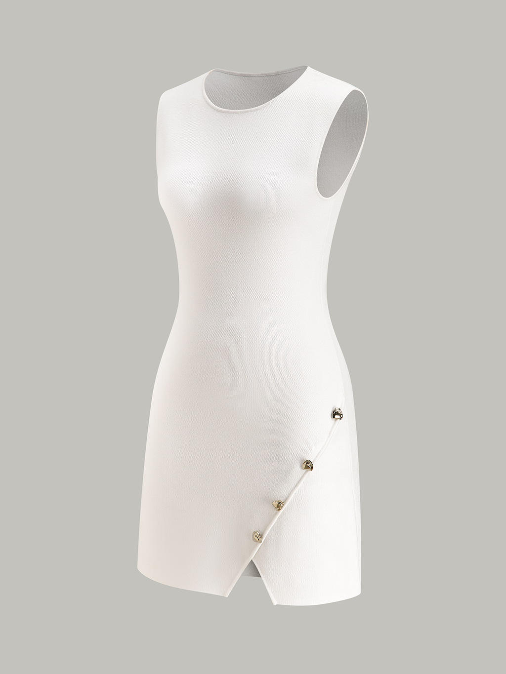 Sleeveless Slit Mini Dress with Metal Decor