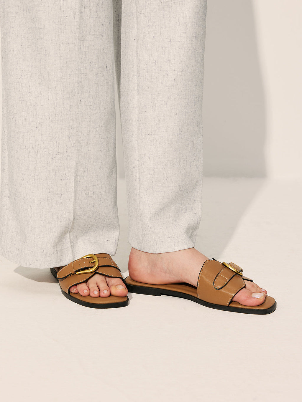 Buckled Strap Slide Sandals