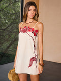 Besticktes Leinen- & Baumwoll-Unterkleid mit Blumenmuster