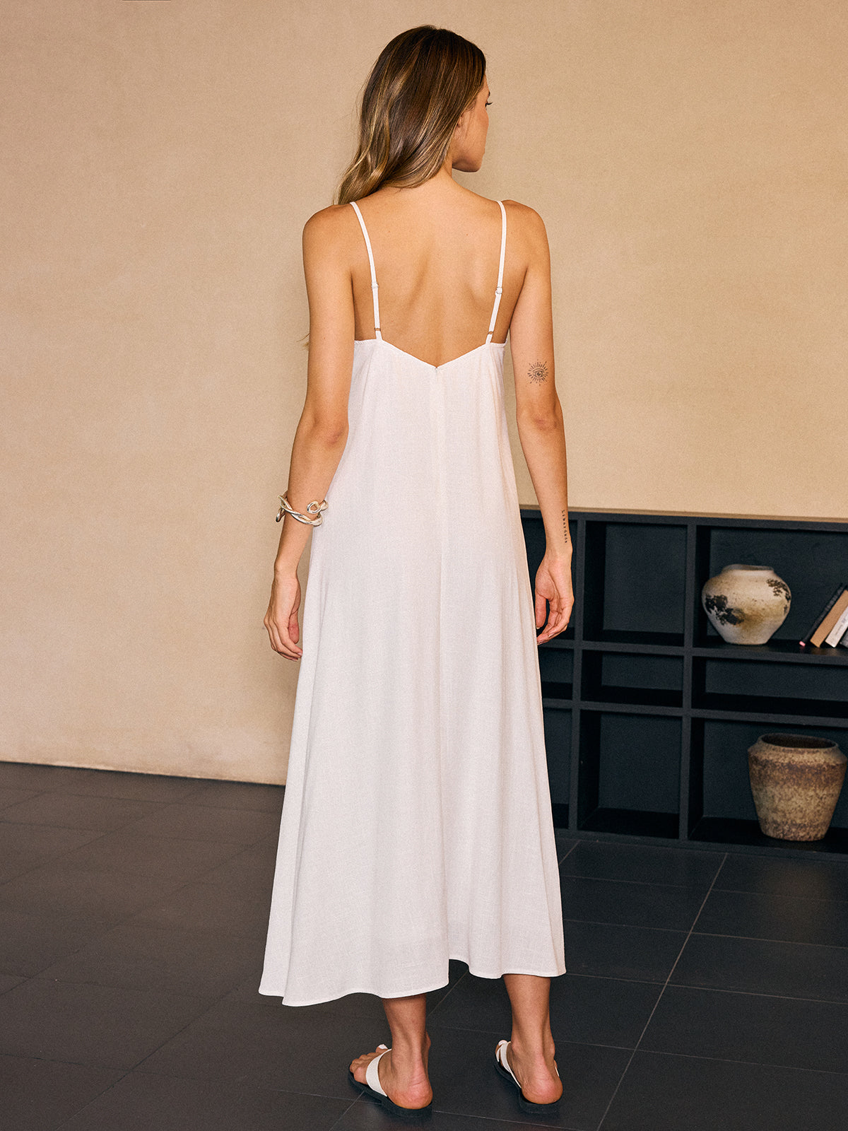 Maxikleid aus Leinen & Baumwolle mit Cut-Outs