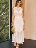 Ensemble jupe en maille jacquard sans manches
