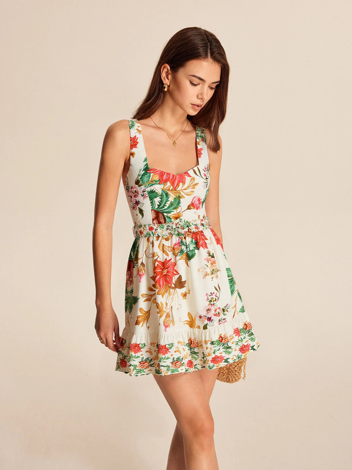 Robe mini sans manches à imprimé floral 