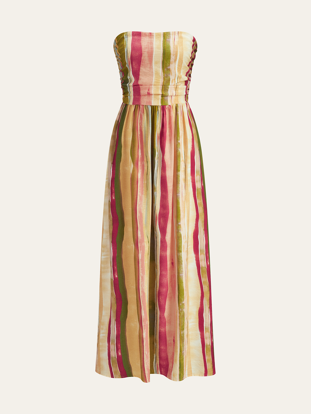 Robe longue bustier en coton à rayures colorées