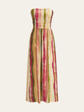 Robe longue bustier en coton à rayures colorées
