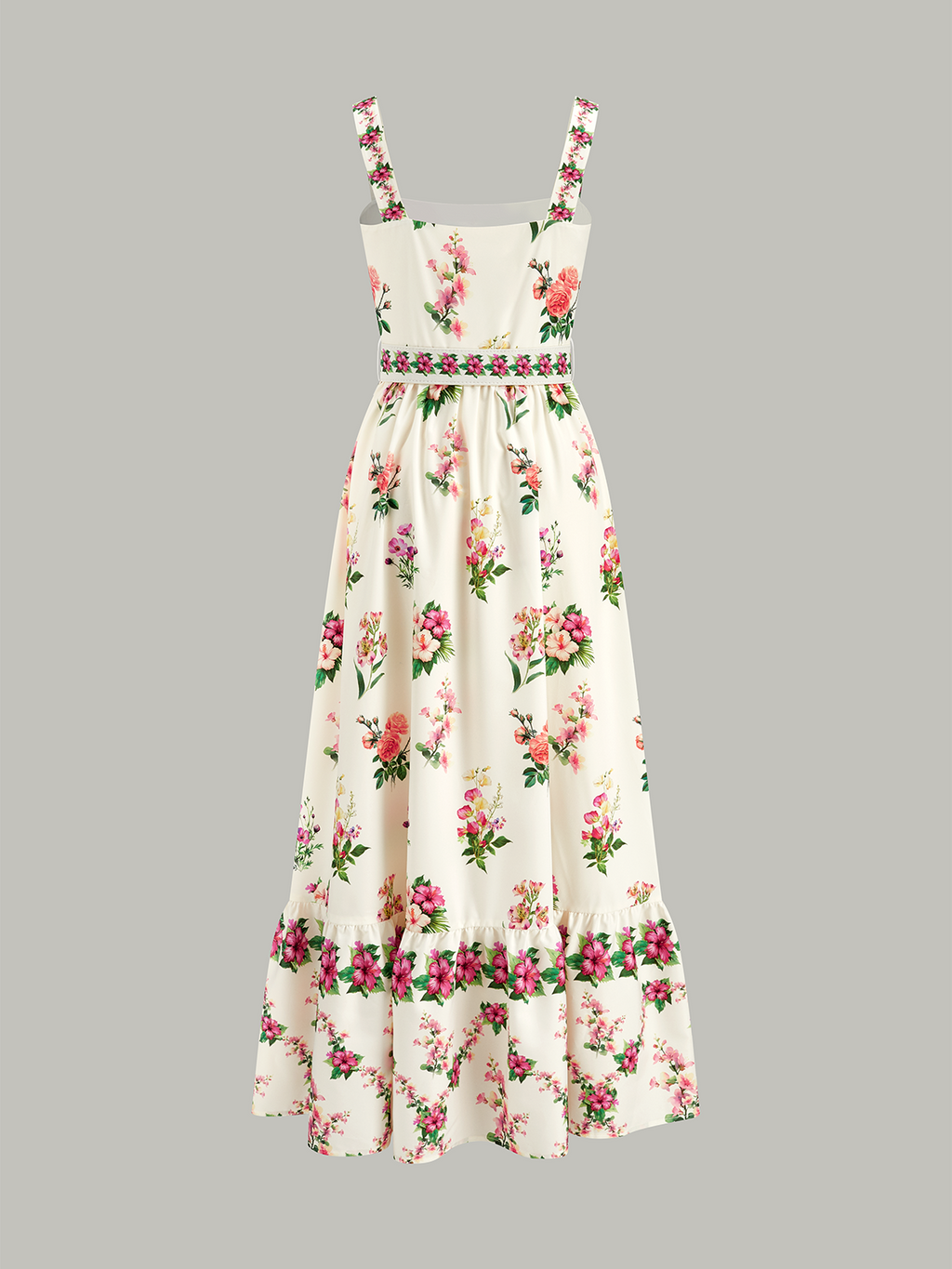 Geblümtes Midikleid mit Gürtel