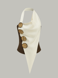 Asymmetrisches Neckholder-Top mit großen Knöpfen