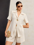 Ensemble short en coton et lin avec détails métalliques