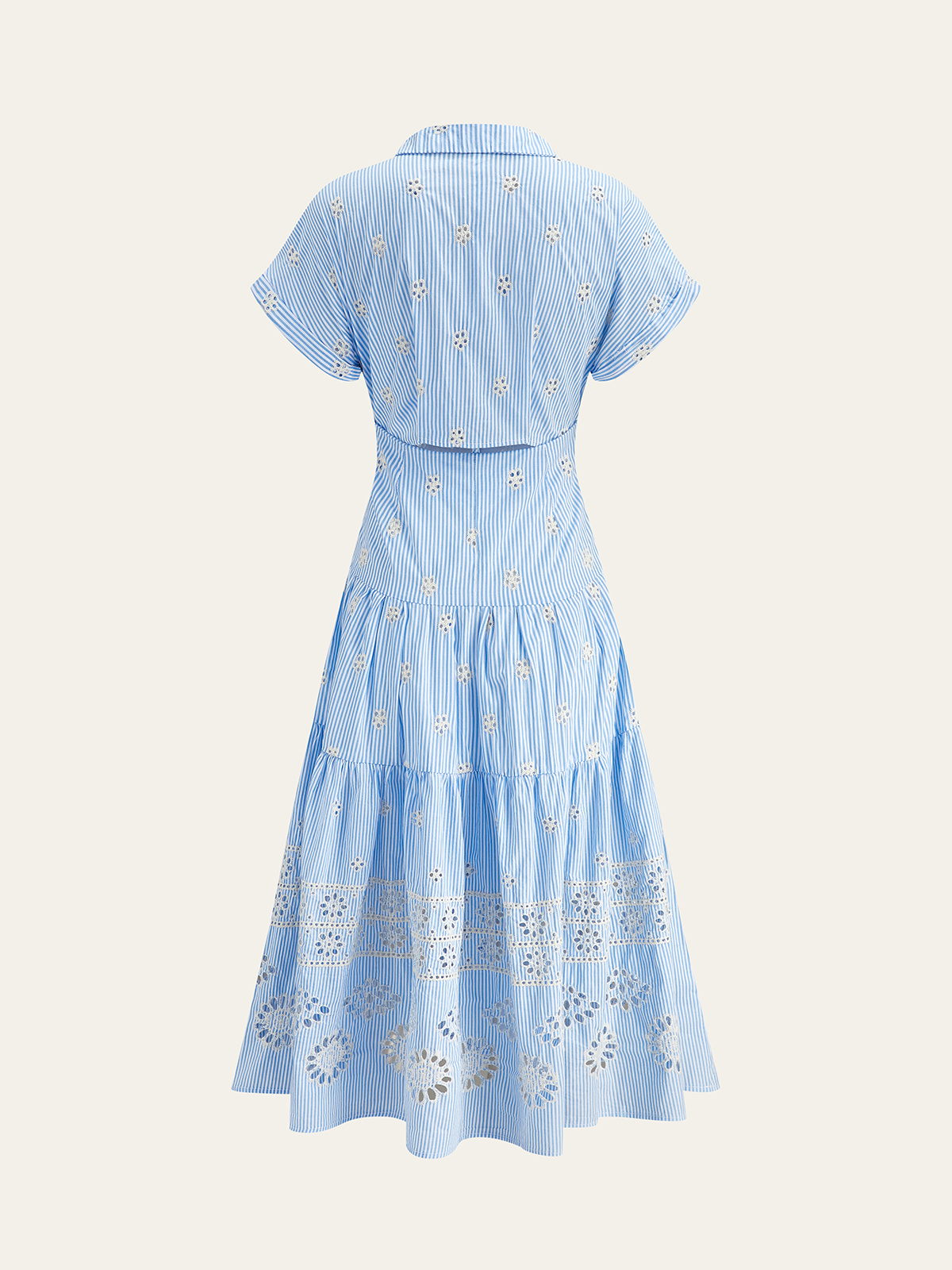 Short-Sleeve Embroidered Floral Striped Dress