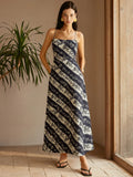Floral Striped Criss-Cross Back Maxi Dress