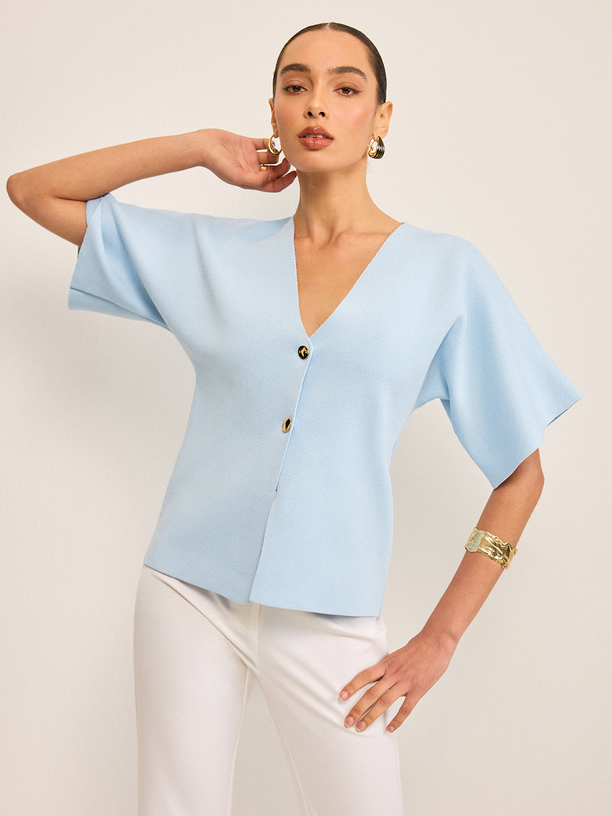 Cardigan en maille boutonnée col en V