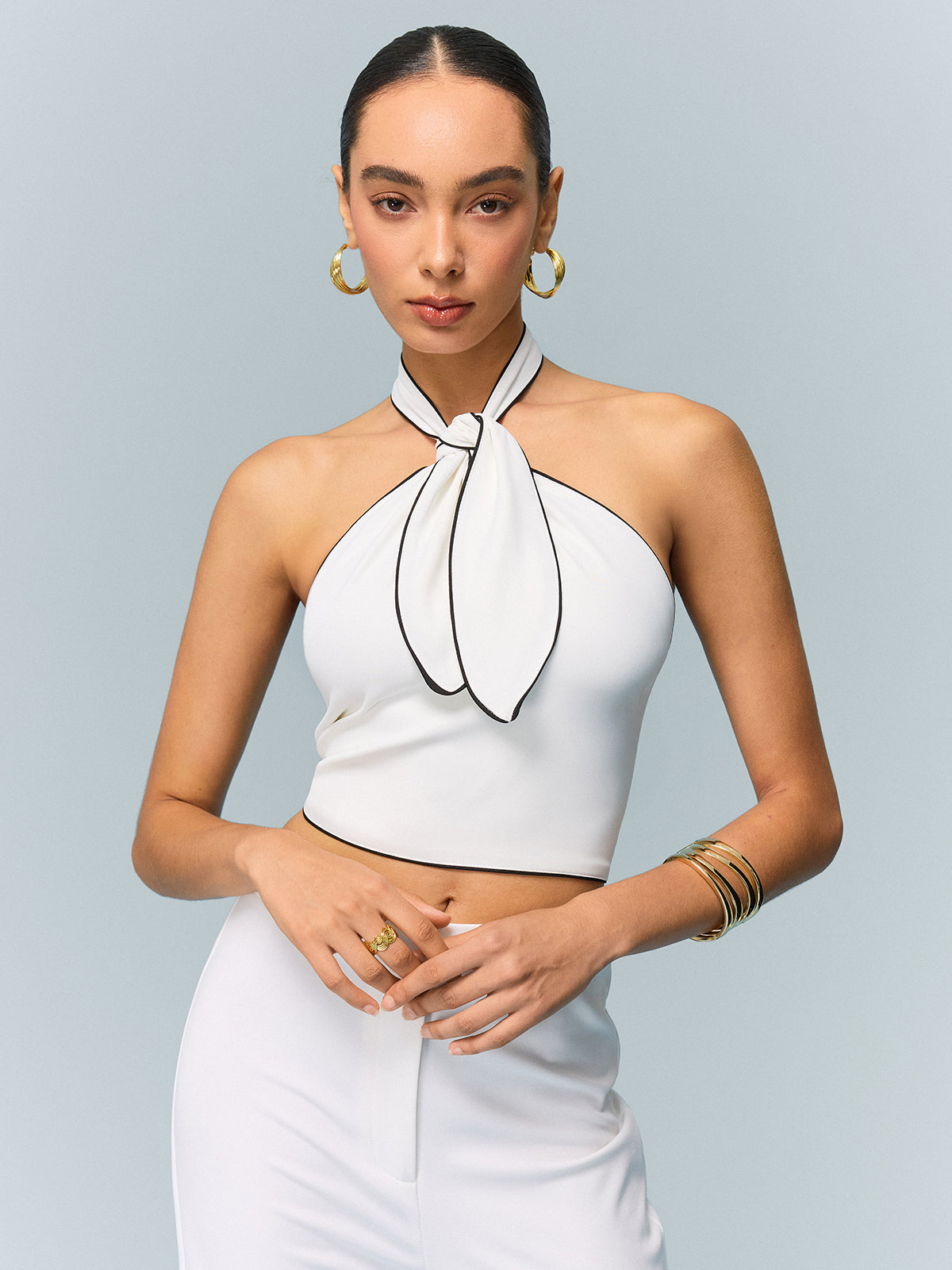 Halter Neck Bow Detail Crop Top