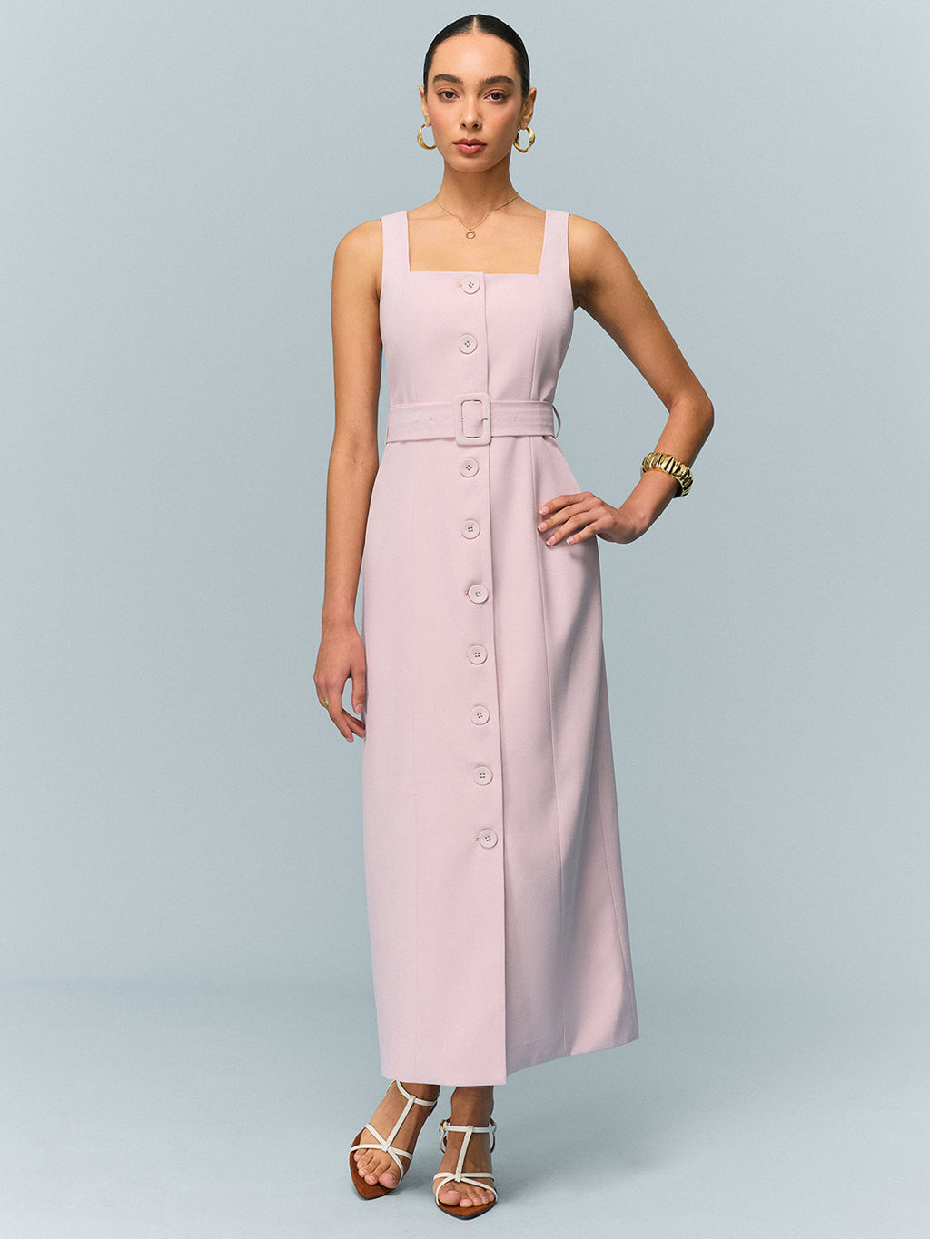 Robe longue boutonnée ceinturée