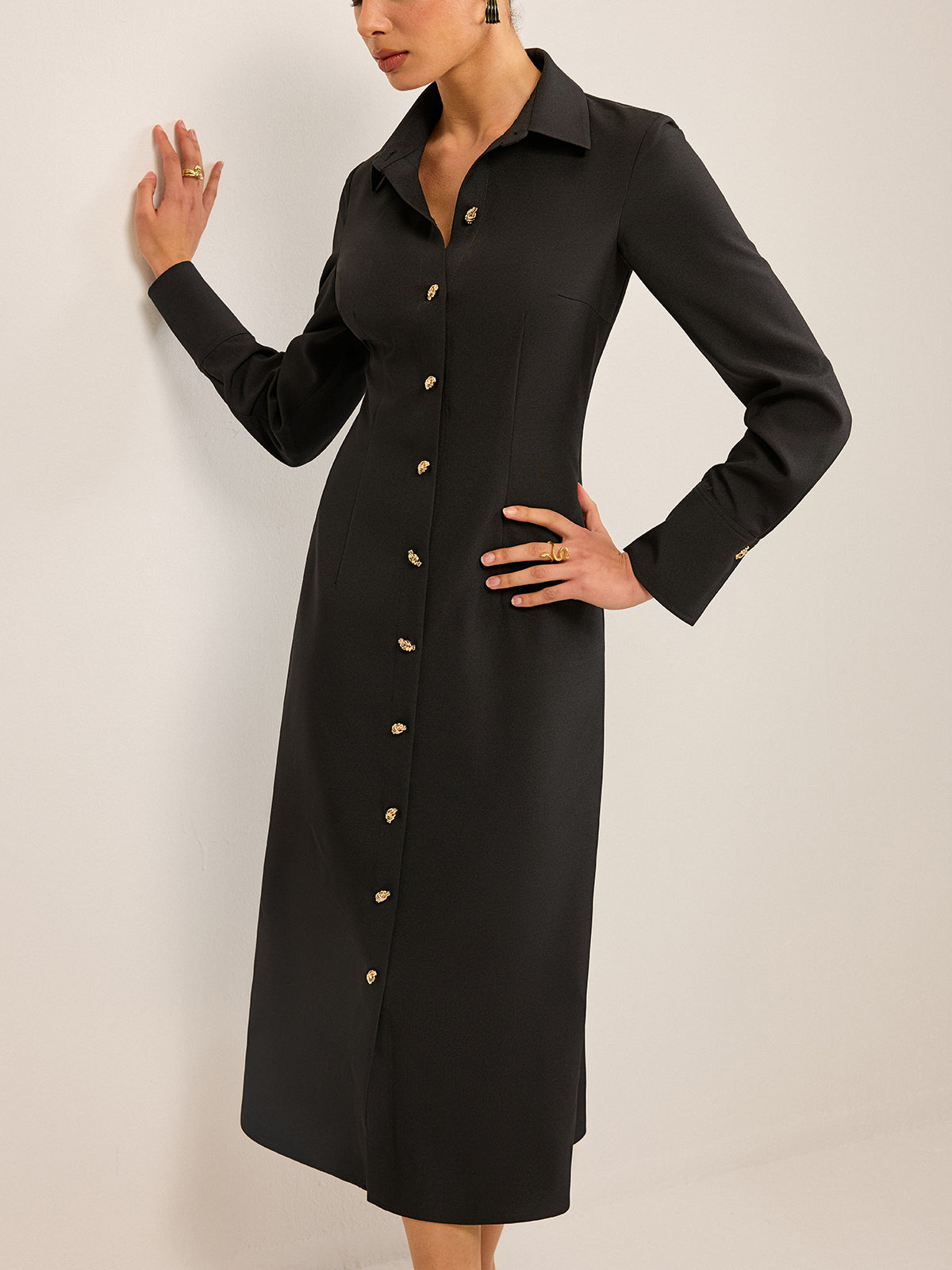 Robe-chemise boutonnée à manches longues