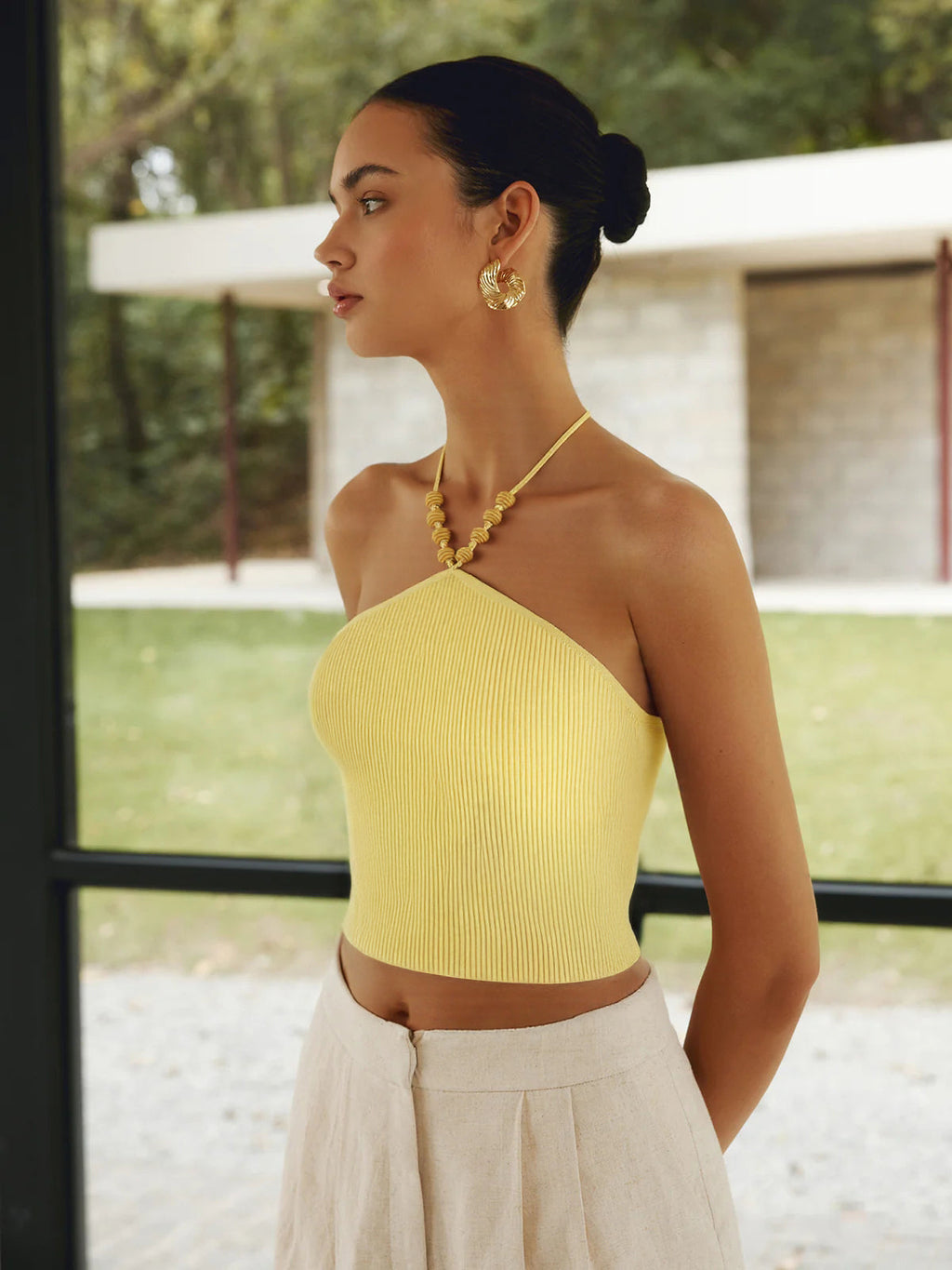 Geripptes Neckholder-Croptop