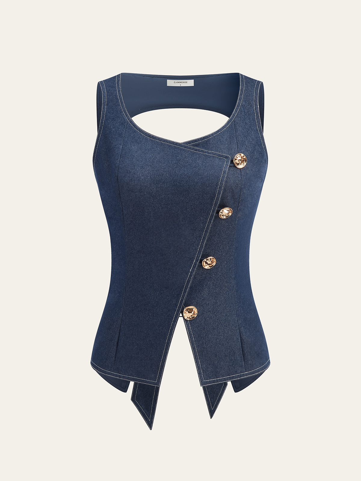 Asymmetric Button Bow Detail Vest