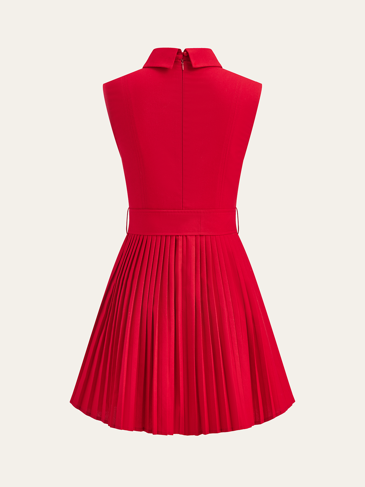 Shirt-Collar Pleated Dress with Belt