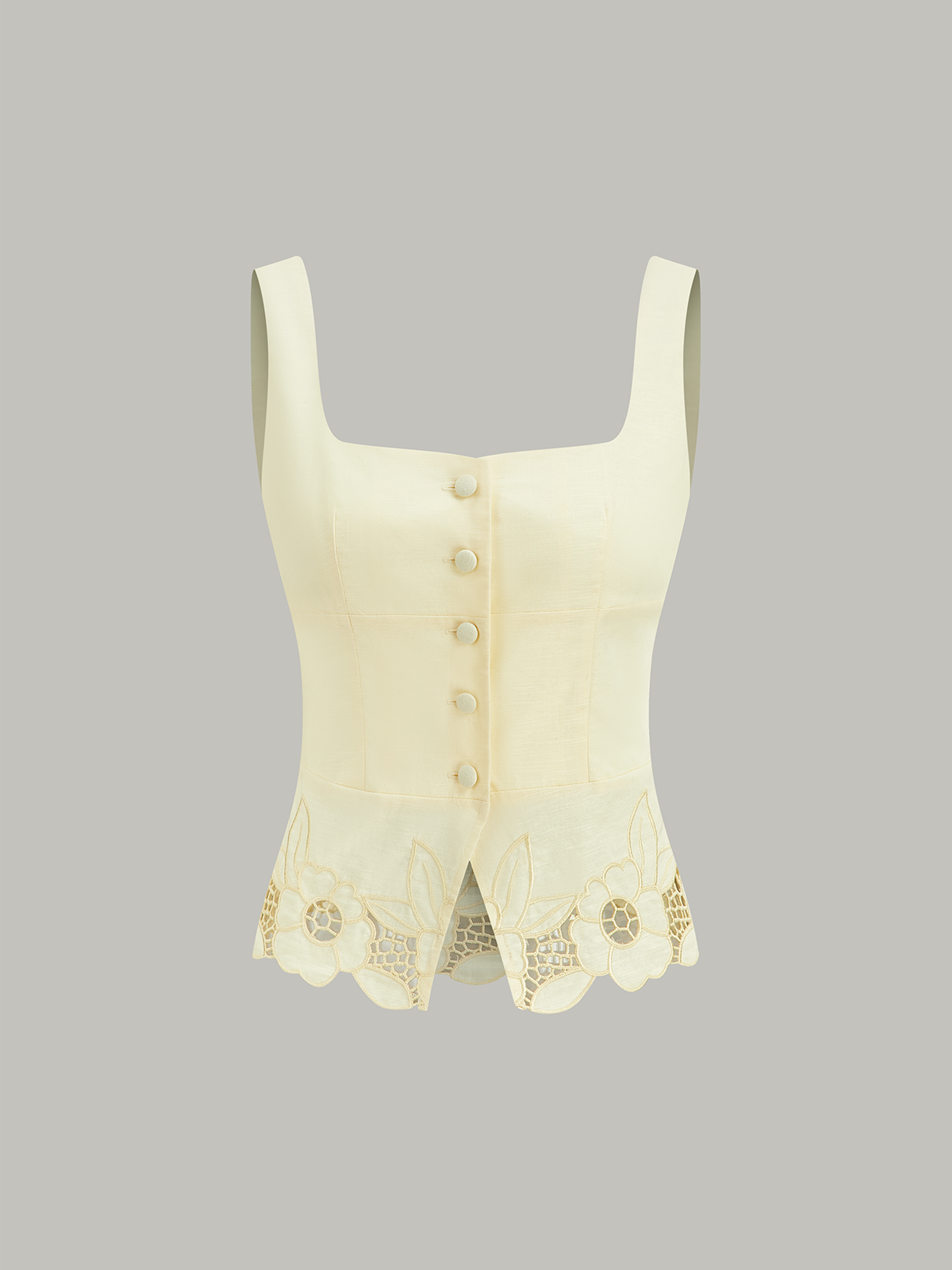 Besticktes Tanktop aus Leinen & Baumwolle