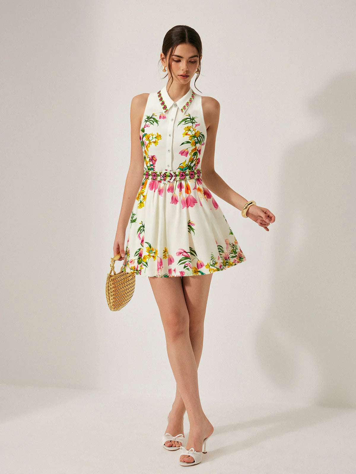 Floral Print Belted Mini Dress